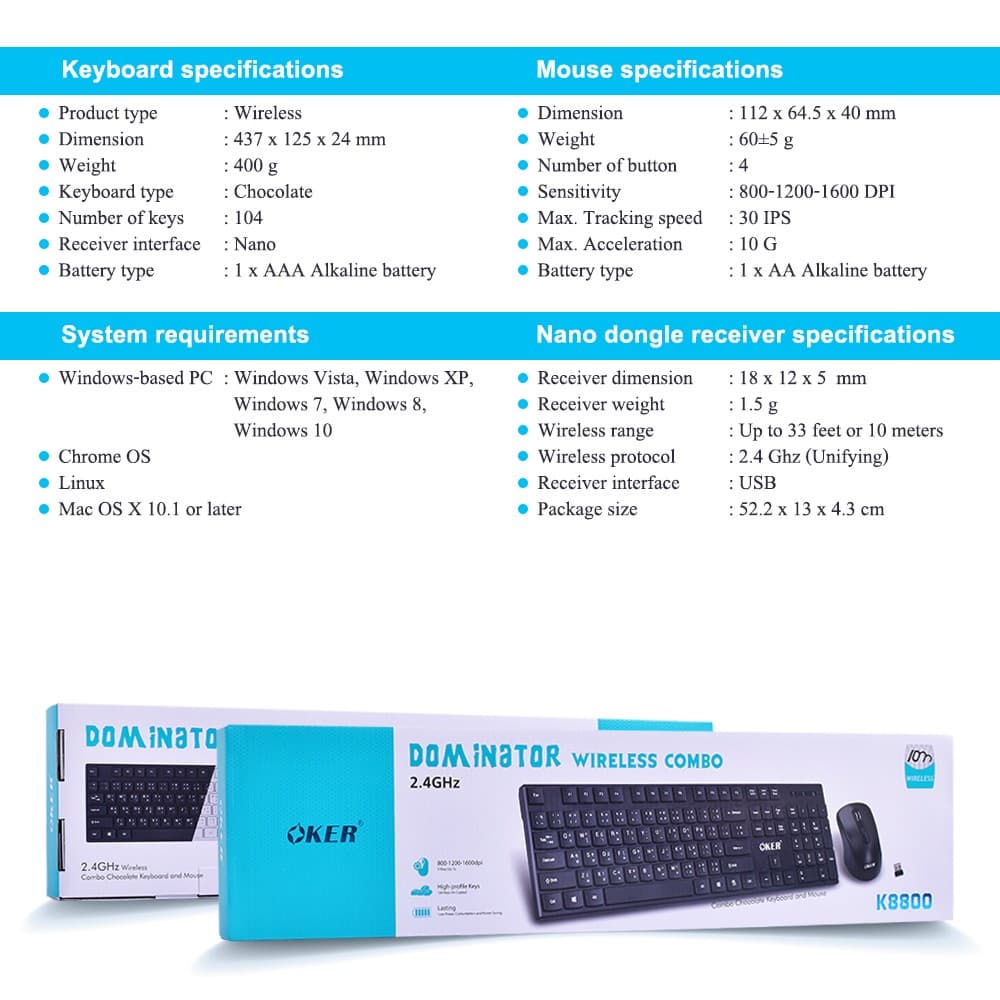 ส่งเร็ว OKER K8800 DOMINATOR 2.4GHZ WIRELESS COMBO Mouse Keyboard ชุดคีย์บอร์ดเม้าส์ไร้สาย เมาส์ไร้สาย DM 8800 รูปที่ 8