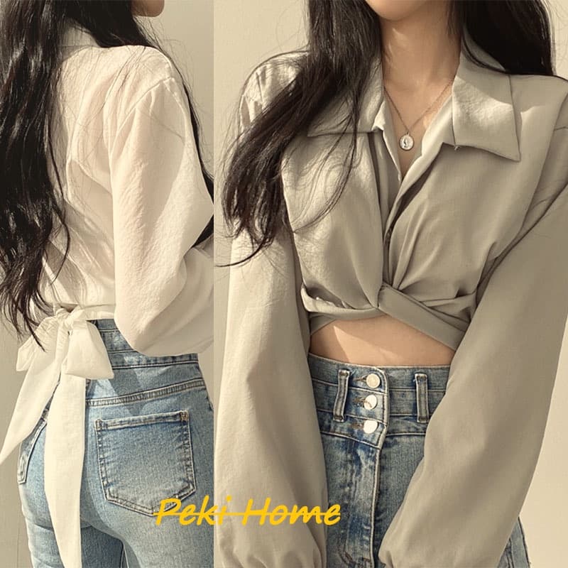 มีโปรโมชั่นลดราคา เสื้อเชิ้ตเเขนยาวเอวลอยแฟชั่น รูปที่ 2