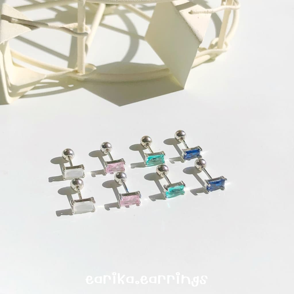 earika.earrings - gem square piercing จิวหูเงินแท้จี้เพชรทรงสี่เหลี่ยม เหมาะสำหรับคนแพ้ง่าย รูปที่ 7