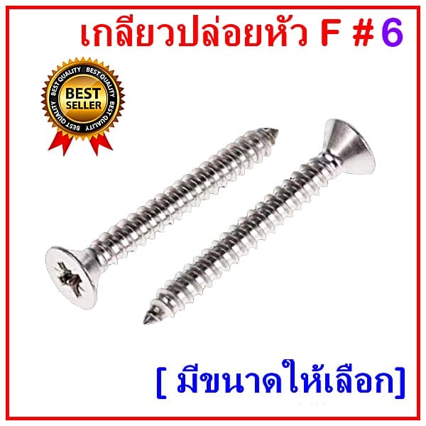 ​ #6 เกลียวเหล็กหัว​F​​ หัวแบน เกลียวปล่อย​ ตะปูเกลียว​​หัวเรียบ​เบอร์​#6 รูปที่ 6