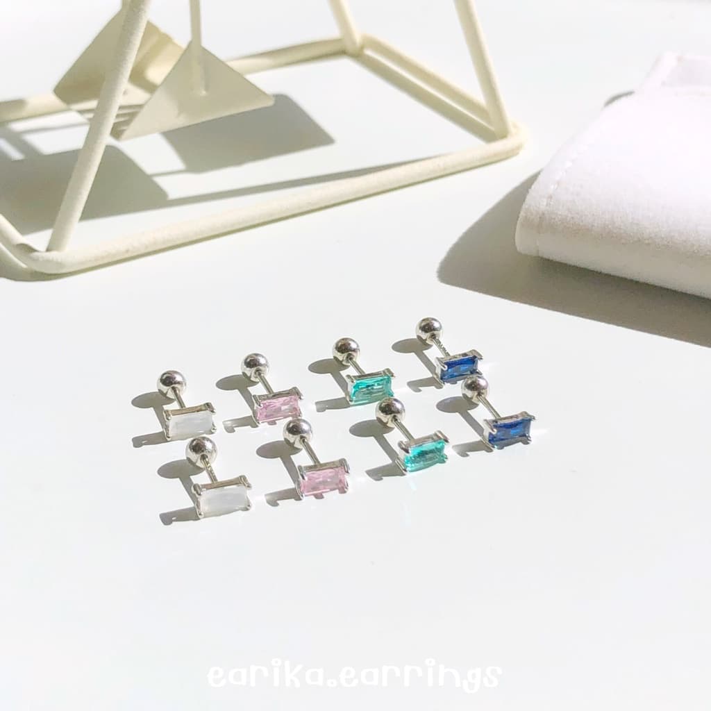 earika.earrings - gem square piercing จิวหูเงินแท้จี้เพชรทรงสี่เหลี่ยม เหมาะสำหรับคนแพ้ง่าย รูปที่ 3