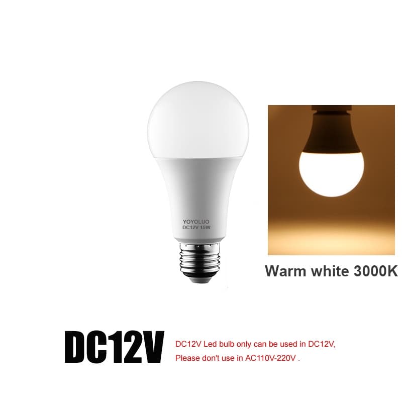 หลอดไฟ LED DC/AC 12V 24V 36V 48V E27 6W 9W 12W 15W หลอดไฟ LED 6500K SMD 2835 บ้าน ตั้งแคมป์ ล่าสัตว์ กลางแจ้ง รูปที่ 7