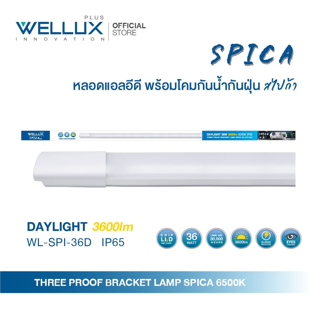 WELLUX หลอดไฟใช้งานภายนอก ตกไม่แตก 18W 36W 54W แสงขาว LED THREE PROOF BRACKET LAMP SPICA SERIES รูปที่ 7