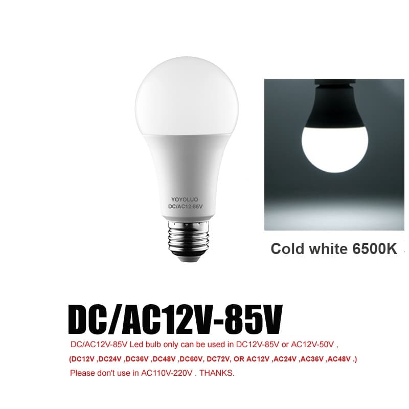 หลอดไฟ LED DC/AC 12V 24V 36V 48V E27 6W 9W 12W 15W หลอดไฟ LED 6500K SMD 2835 บ้าน ตั้งแคมป์ ล่าสัตว์ กลางแจ้ง รูปที่ 8