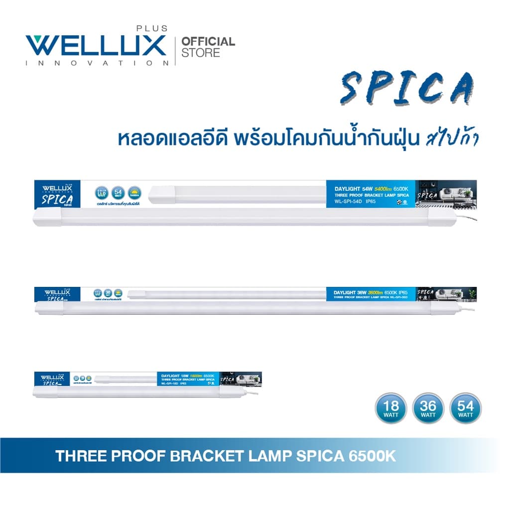 WELLUX หลอดไฟใช้งานภายนอก ตกไม่แตก 18W 36W 54W แสงขาว LED THREE PROOF BRACKET LAMP SPICA SERIES รูปที่ 4