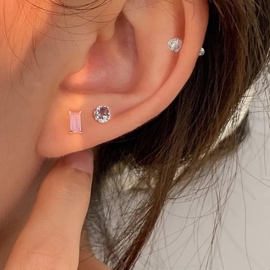 earika.earrings - gem square piercing จิวหูเงินแท้จี้เพชรทรงสี่เหลี่ยม เหมาะสำหรับคนแพ้ง่าย รูปที่ 6