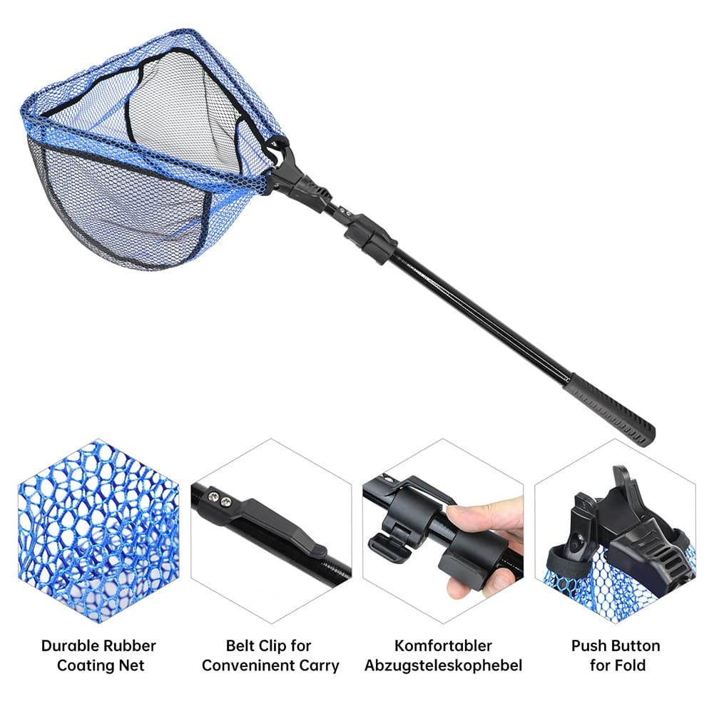 Sanlike ตกปลาสุทธิพับ Landing สุทธิพร้อม Fibergalss Telescopic Pole และจับยางเคลือบตาข่ายสุทธิสําหรับตกปลาน้ําจืดน้ําเค็ม รูปที่ 2