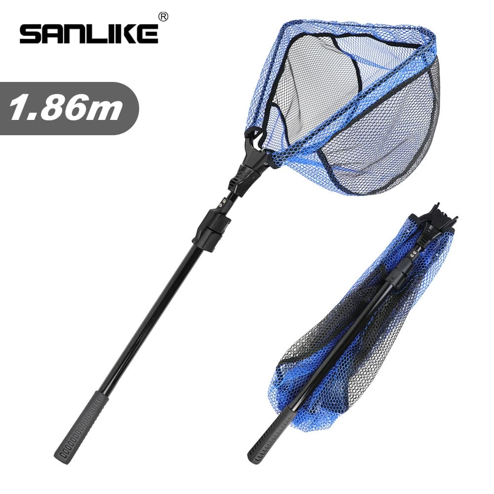 Sanlike ตกปลาสุทธิพับ Landing สุทธิพร้อม Fibergalss Telescopic Pole และจับยางเคลือบตาข่ายสุทธิสําหรับตกปลาน้ําจืดน้ําเค็ม รูปที่ 1
