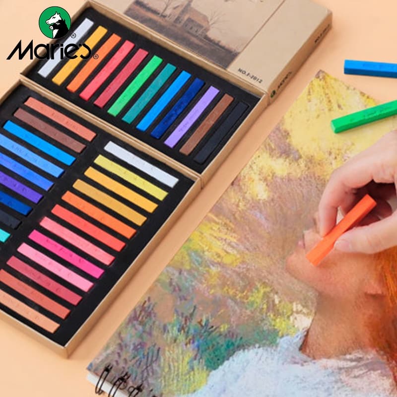 Marie's Dry Masters Pastel Stick Crayons 12/24/36/48 สีศิลปะจิตรกรรมชุดชอล์กสีผงหมึกดินสอสี / แปรงนักเรียนวัสดุ รูปที่ 1