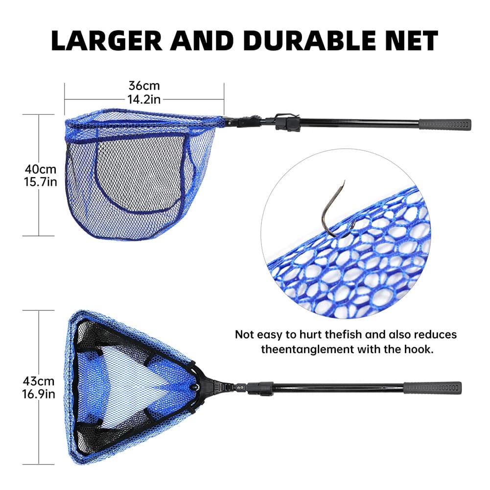 Sanlike ตกปลาสุทธิพับ Landing สุทธิพร้อม Fibergalss Telescopic Pole และจับยางเคลือบตาข่ายสุทธิสําหรับตกปลาน้ําจืดน้ําเค็ม รูปที่ 4