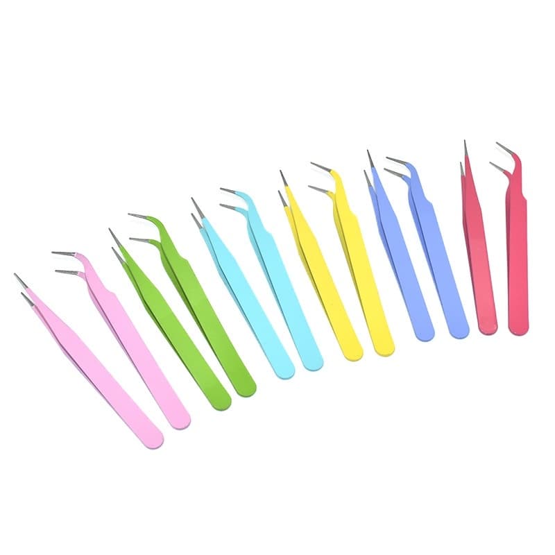 คีมคีบ ตรง งอ สีลูกกวาด สำหรับคีบสติกเกอร์ งานฝีมือ ยี่ห้อ tweezers รูปที่ 1