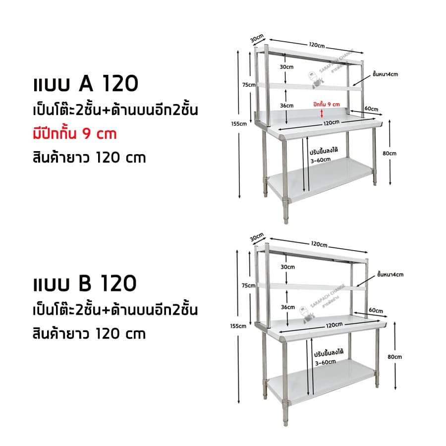 โต๊ะสแตนเลส ขนาดใหญ่ เกรด201 พร้อมชั้นวาง ชั้นวางโต๊ะ Stainless Steel Table with shelf รูปที่ 2