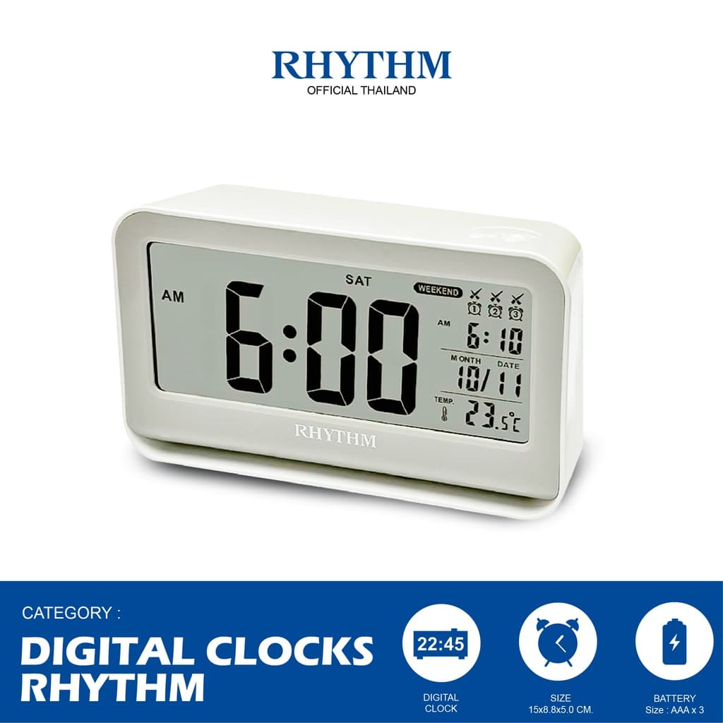 นาฬิกาตั้งโต๊ะ RHYTHM รุ่นใหม่ digital clock นาฬิกาดิจิตอล Snooze โดยสัมผัส-LCT097NR03 รูปที่ 1