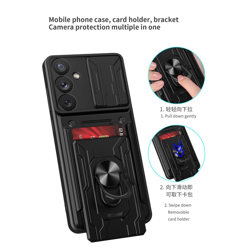 OPPO A60 A57 Reno 15 12 8 8T 7 6 5 pro 15F 12F A77 A79 A38 A18 4G 5G Push Window Armored เคสโทรศัพท์กันกระแทกพร้อมช่องใส่การ์ดวงเล็บ รูปที่ 6