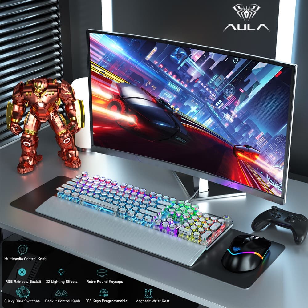 Aula F2088W PUNK คีย์บอร์ดเกมมิ่ง มัลติมีเดีย พร้อมไฟแบ็คไลท์ สําหรับ PC และแล็ปท็อป รูปที่ 2