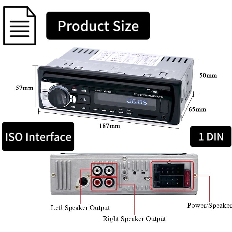 รถวิทยุเครื่องเล่นบลูทูธ 12V สําหรับรถยนต์ 24V สําหรับรถบรรทุก 1Din Sterio 1 Din สเตอริโอ FM เสียงดิจิตอล 60Wx4 รูปที่ 2