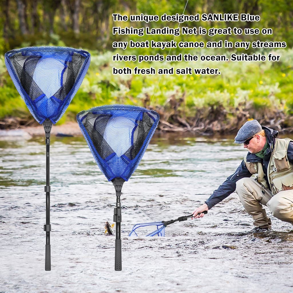 Sanlike ตกปลาสุทธิพับ Landing สุทธิพร้อม Fibergalss Telescopic Pole และจับยางเคลือบตาข่ายสุทธิสําหรับตกปลาน้ําจืดน้ําเค็ม รูปที่ 8