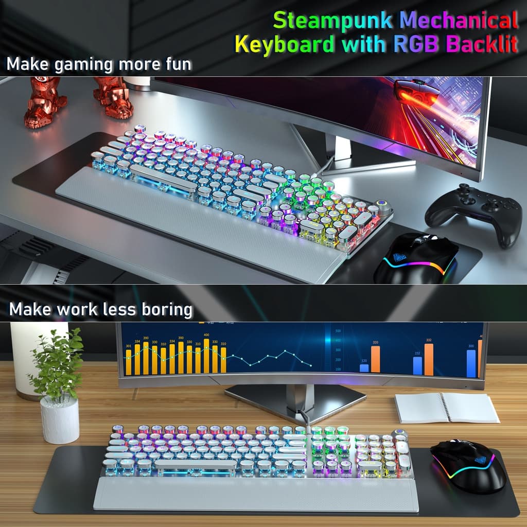Aula F2088W PUNK คีย์บอร์ดเกมมิ่ง มัลติมีเดีย พร้อมไฟแบ็คไลท์ สําหรับ PC และแล็ปท็อป รูปที่ 3