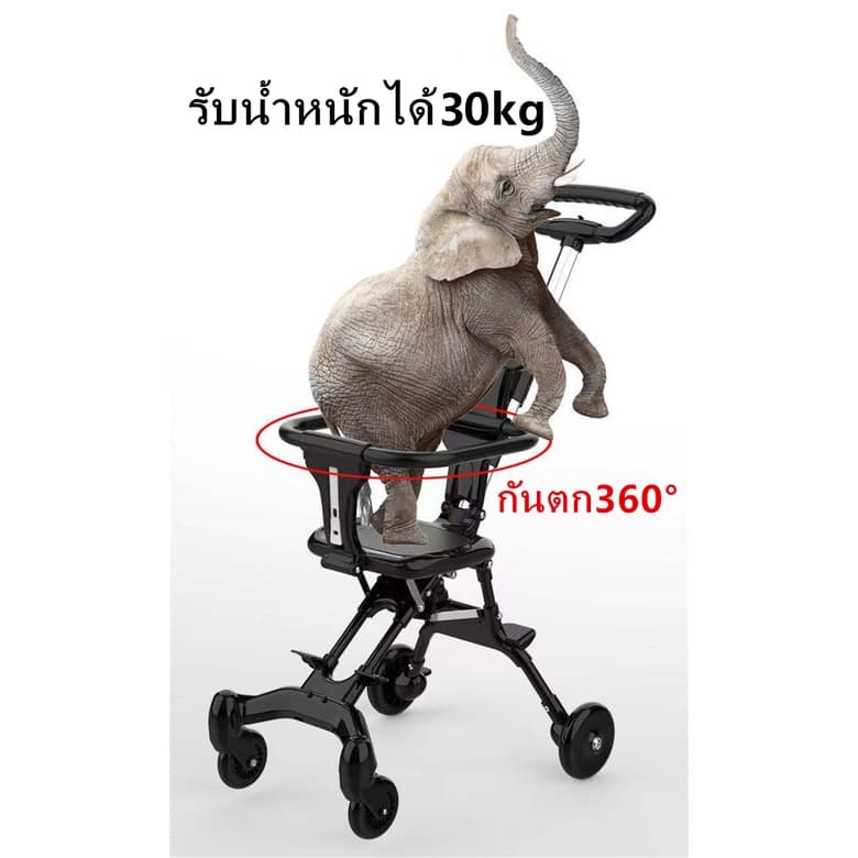 รถเข็นเด็กรุ่นล่าสุด แถมเบาะ เบาะใหญ่ แบบ4ล้อ สามารถล็อกล้อได้ พับเก็บได้ PUล้อใหญ่ รับน้ำหนักได้30kg รุ่น：TC16 รูปที่ 3