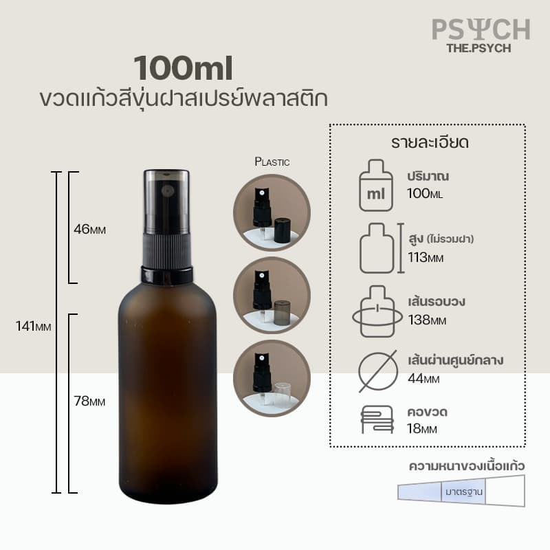100ml ขวดแก้วสีขุ่น ฝาสเปรย์/ปั๊มพลาสติก ขอบกันรั่วซึม รูปที่ 2
