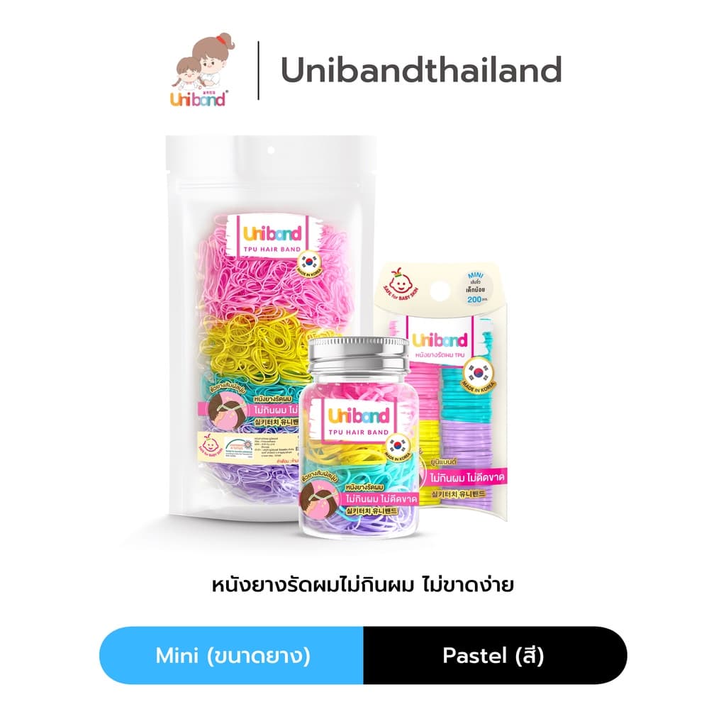 Uniband หนังยางรัดผม ไม่กินผม ไม่ดีดขาดง่าย TPU Mini Size : Pastel รูปที่ 1