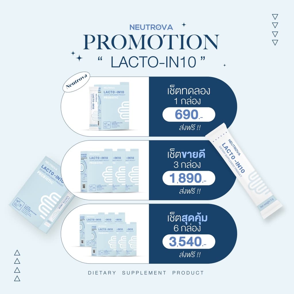 LACTO-IN10 โพรไบโอติก แบบซองกรอกปาก 40BillionCFUต่อซอง ตัวช่วยขับถ่าย กรดไหลย้อน ขับถ่าย ผิวสวย ท้องอึด อาหารไม่ย่อย รูปที่ 9