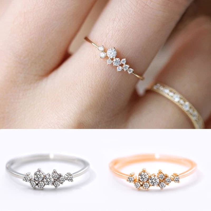 แหวนหมั้นแหวนแต่งงานทองคำ 14K Cubic Zirconia รูปที่ 2