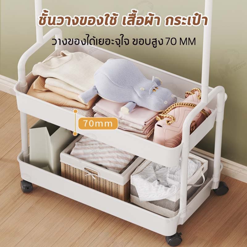 ราวเเขวนเสื้อผ้า ราวมินิมอล ชั้นวางของ+แขวนกระเป๋า ชั้นวางโครงเหล็ก รับน้ำหนักได้เยอะ ชั้นกว้าง กันน้ำ LW รูปที่ 7