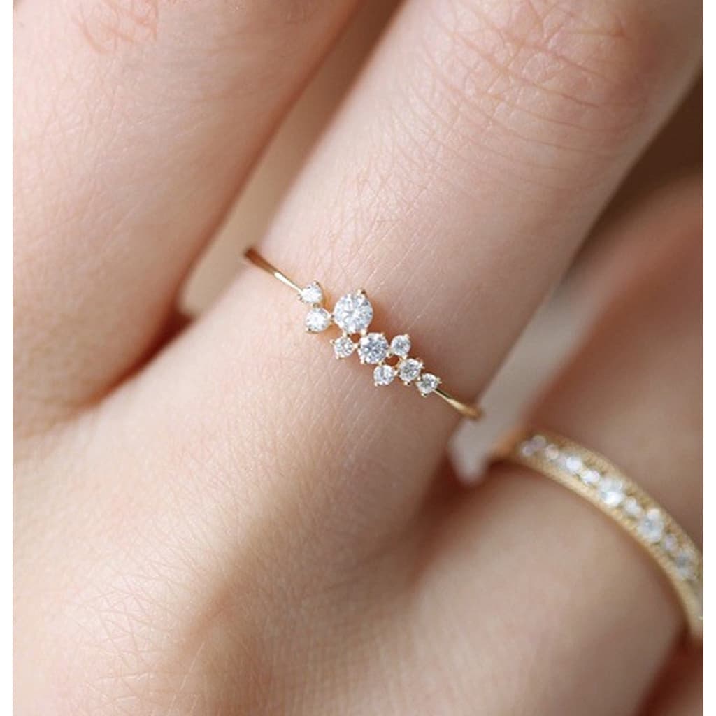 แหวนหมั้นแหวนแต่งงานทองคำ 14K Cubic Zirconia รูปที่ 8