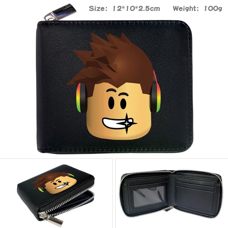 Hot Game Roblox Black Simple Casual Student Short Wallet Boy Girl Cartoon ID Coin Bifold Short Purse รูปที่ 6