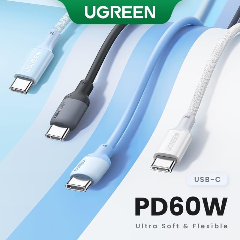 Ugreen สายเคเบิล USB C 60W Type C เป็น Type C สําหรับ MacBook Samsung Huawei PD60W USB Type C สายชาร์จเร็ว ซิลิโคนเหลว รูปที่ 1