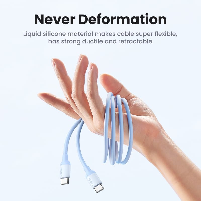 Ugreen สายเคเบิล USB C 60W Type C เป็น Type C สําหรับ MacBook Samsung Huawei PD60W USB Type C สายชาร์จเร็ว ซิลิโคนเหลว รูปที่ 6