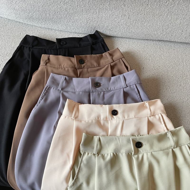 Rommers S-6XL กางเกงทรงกระบอกเล็กเอวสูง สีNatureผ้า ผ้าลื่นไม่ยับง่ายสม็อคหลัง รูปที่ 2