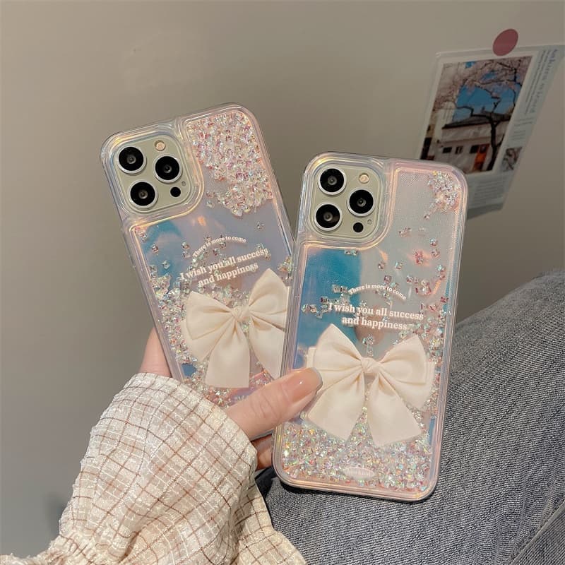 Diamond QuicksandFor iPhone 17 16 15 14 13 12 pro max Casing Girl เคสกันกระแทก Bowknot รูปที่ 3