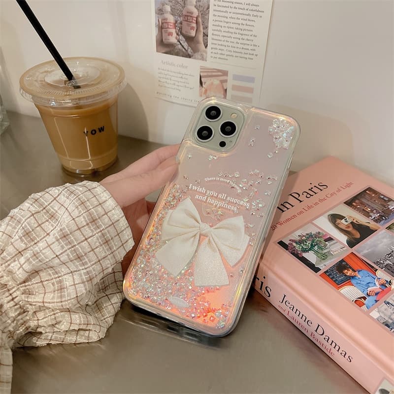 Diamond QuicksandFor iPhone 17 16 15 14 13 12 pro max Casing Girl เคสกันกระแทก Bowknot รูปที่ 2