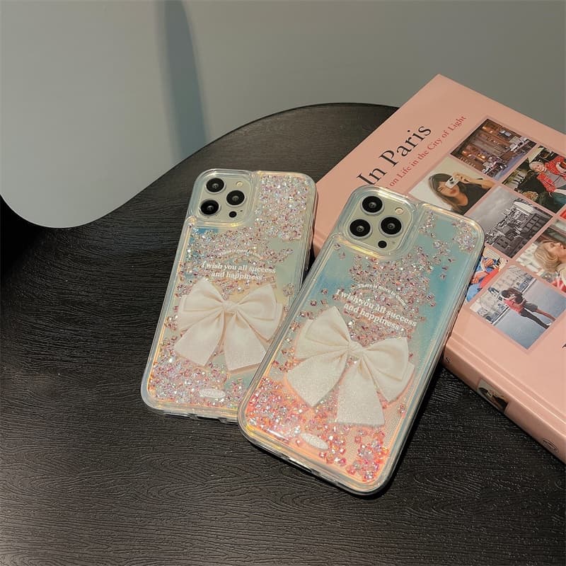 Diamond QuicksandFor iPhone 17 16 15 14 13 12 pro max Casing Girl เคสกันกระแทก Bowknot รูปที่ 5