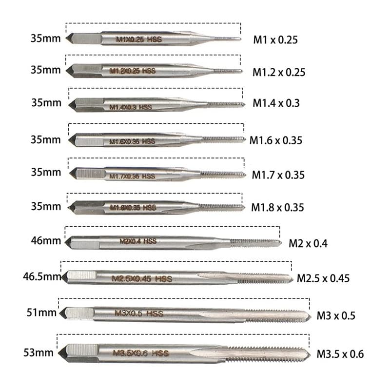 ดอกต๊าปสกรูเกลียว ขนาดเล็ก M1-M3.5 HSS 10 ชิ้น รูปที่ 7