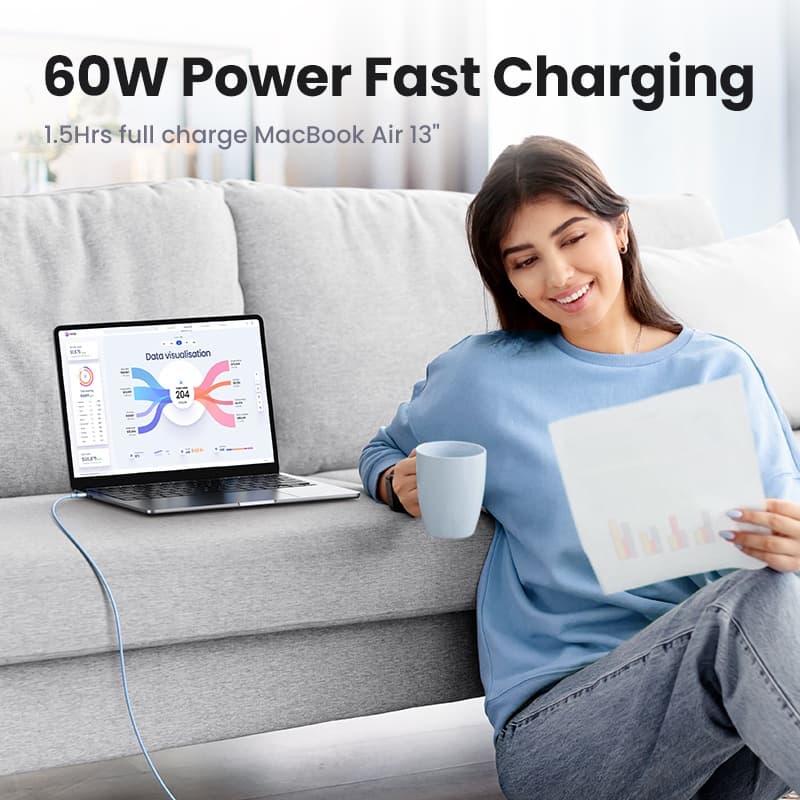 Ugreen สายเคเบิล USB C 60W Type C เป็น Type C สําหรับ MacBook Samsung Huawei PD60W USB Type C สายชาร์จเร็ว ซิลิโคนเหลว รูปที่ 3