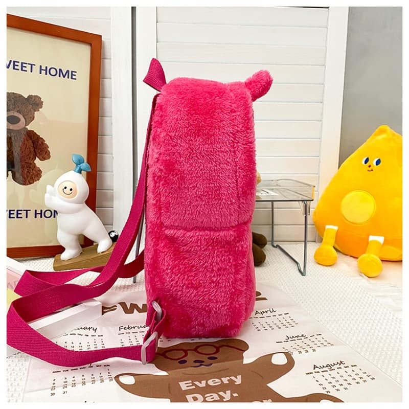 COD กระเป๋าเป้ขนฟูน่ารัก สีการ์ตูนสดใส ความจุใหญ่ สายสะพายปรับได้ ช่องซิป+ชั้นใน รูปที่ 6