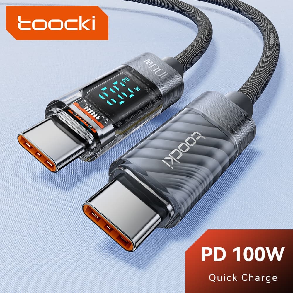 Toocki 100W Type-C เป็น Type-C จอแสดงผล LED สายเคเบิล ชาร์จเร็ว 60W C-C PD สายข้อมูลโปร่งใส รูปที่ 3