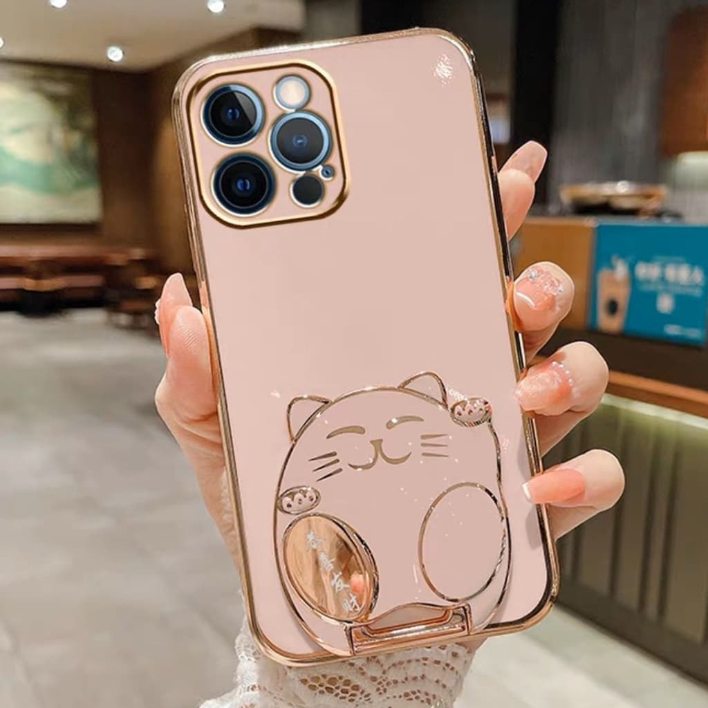 เคสโทรศัพท์ iPhone 11 11 Pro 11 Pro Max 12 12 Pro 12 Pro Max 13 13 Pro 13 Pro Max 14 14 Plus 14 Pro 14 Pro Max เคสโทรศัพท์ Gong Xi Fa Cai เคสโทรศัพท์พร้อมที่วางแมวนำโชค รูปที่ 5