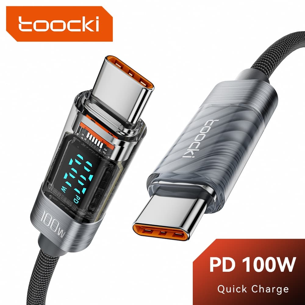 Toocki 100W Type-C เป็น Type-C จอแสดงผล LED สายเคเบิล ชาร์จเร็ว 60W C-C PD สายข้อมูลโปร่งใส รูปที่ 2