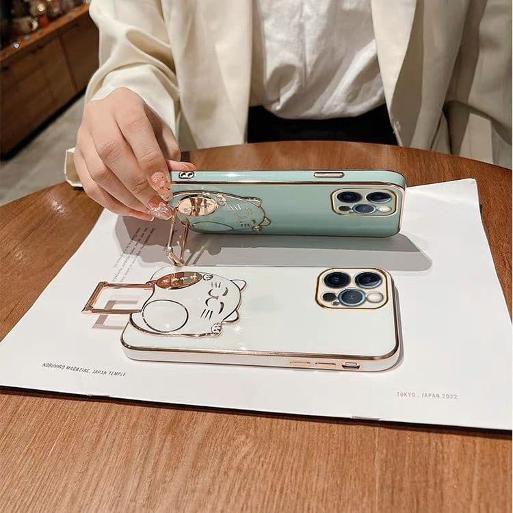 เคสโทรศัพท์ iPhone 11 11 Pro 11 Pro Max 12 12 Pro 12 Pro Max 13 13 Pro 13 Pro Max 14 14 Plus 14 Pro 14 Pro Max เคสโทรศัพท์ Gong Xi Fa Cai เคสโทรศัพท์พร้อมที่วางแมวนำโชค รูปที่ 2