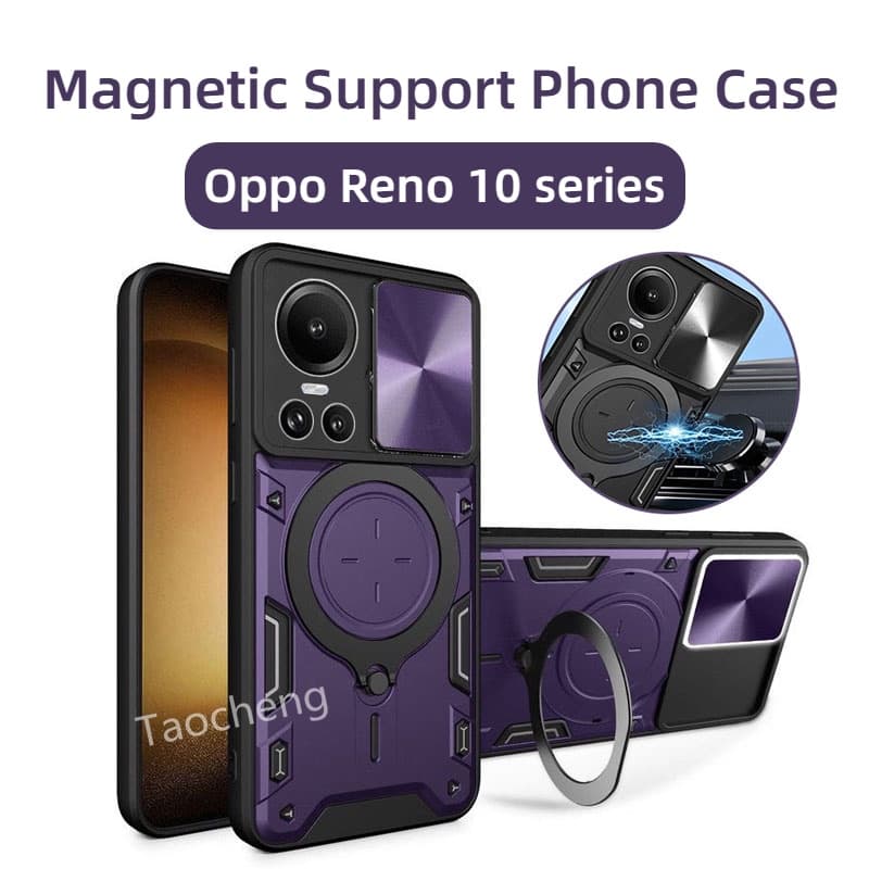 เคสโทรศัพท์สําหรับOppo Reno 10 11 12 13 14 Pro Plus 11F 13F 14F Reno14 Reno13 4G 5G 2023 ปลอกเกราะกล้องกันกระแทกแม่เหล็กผู้ถือแหวนยึดป้องกันกลับCove รูปที่ 2