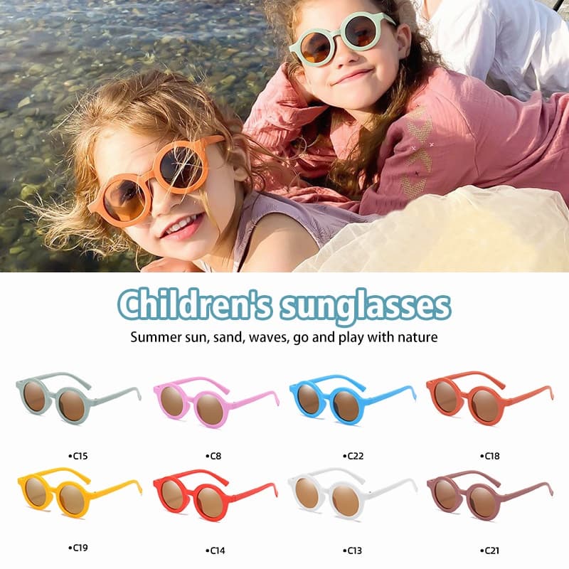 แว่นตาเด็ก น่ารัก แว่นกันแดด สำหรับเด็ก ป้องกันรังสี UV400 แฟชั่น สีทึบ รูปที่ 2