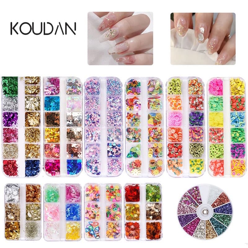 Koudan กลิตเตอร์เลื่อม ฟอยล์สีทอง รูปเปลือกหอย ผลไม้ สําหรับตกแต่งเล็บ DIY รูปที่ 1
