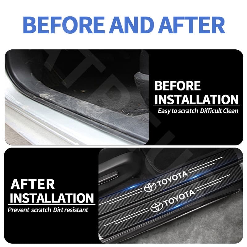 Toyota สติกเกอร์คาร์บอนไฟเบอร์เรืองแสง ป้องกันรอยขีดข่วน สำหรับติดประตูรถยนต์ Toyota Prius Fortuner Corolla Cross CHR Camry Wish Vios Veloz Estima Sienta Yaris Ativ Altis Sienta bZ4X Hiace Hilux Revo Car Threshold stickers to prevent trampling รูปที่ 2