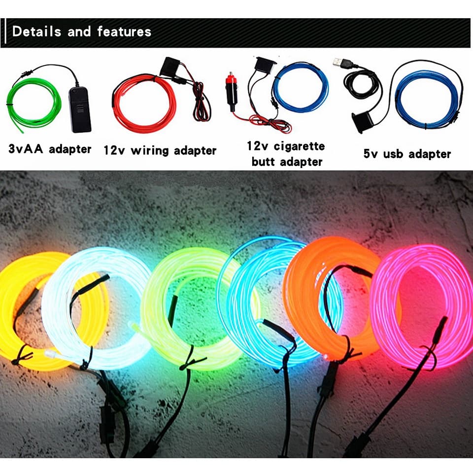 สายไฟนีออน LED 1 เมตร 3 เมตร 5 เมตร สําหรับตกแต่งรถยนต์ งานเต้นรํา ปาร์ตี้ รูปที่ 8