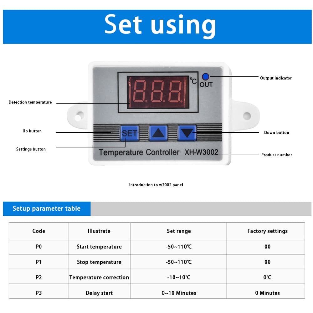 XH-W3002 AC 110-220V อุปกรณ์เทอร์โมมิเตอร์ดิจิตอลสําหรับควบคุมอุณหภูมิมีไฟ Temperature Controller รูปที่ 2