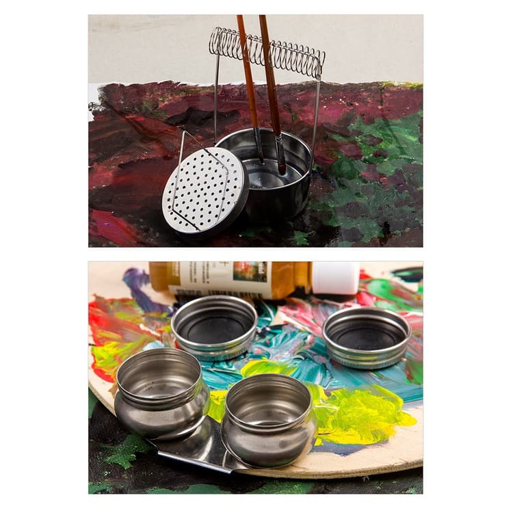 Art Painting Palette ปากกา-ซักผ้าถังสแตนเลสปิดผนึกแบบพกพาอุปกรณ์แห้งผู้ถือปากกา Sketch Oil Draw Art Supplie รูปที่ 3